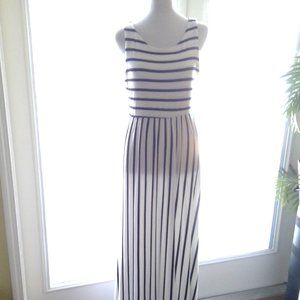 Jolie Navy Blue & White Vertical Striped Long Length Tank Top Maxi Dress - EUC!!